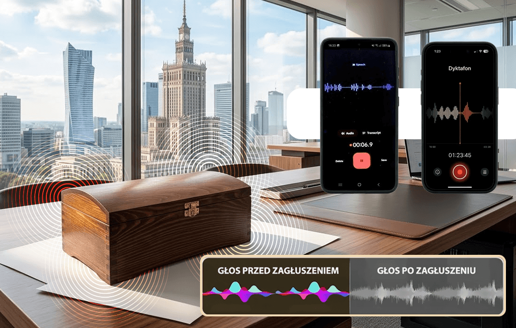 Szkatułka ultrasoniczna KGA do ochrony rozmów przed nagrywaniem i podsłuchem